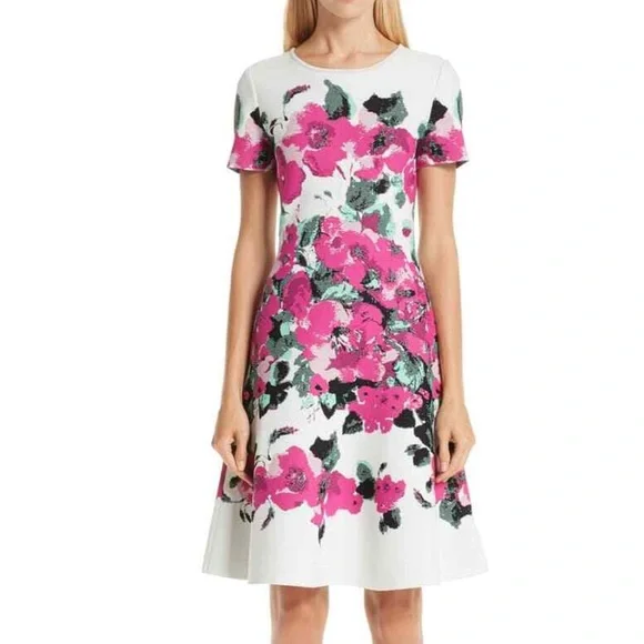 slim fit white dress shirt french cuff Rainforest Jacquard Fit & Flare Dress – Mi Jong Lee main image 1